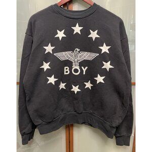 BOY London Vintage Black & White Logo Crewneck Pullover Sweater Sweatshirt Sz L